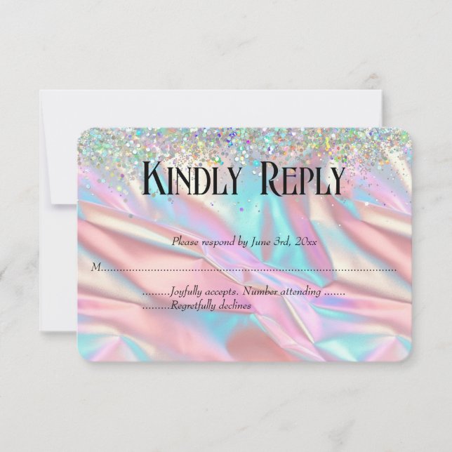 Elegant Faux Iridescent Foil och Glitter Bröllop OSA Kort (Framsida)