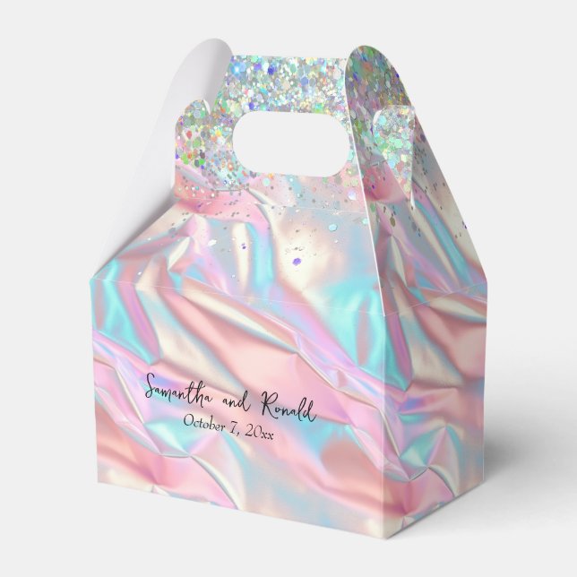 Elegant Faux Iridescent Foil och Glitter Bröllop Presentaskar (Framsidan Sidan)