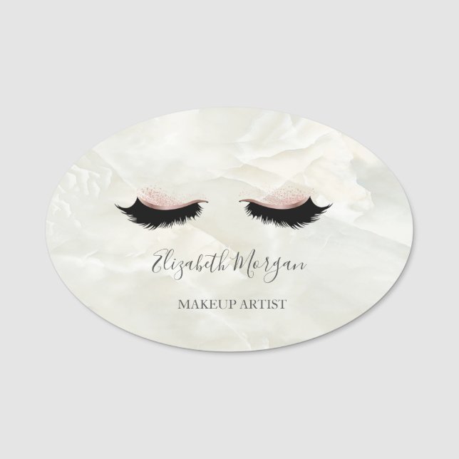 Elegant Faux Lash, White Marble Makeup-artist Namnbricka (Framsida)