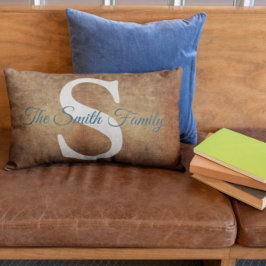 Elegant Faux Leather Namn Monogram Lumbarkudde