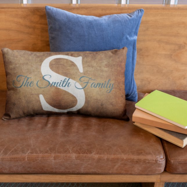 Elegant Faux Leather Namn Monogram Lumbarkudde (Skapare uppladdad)
