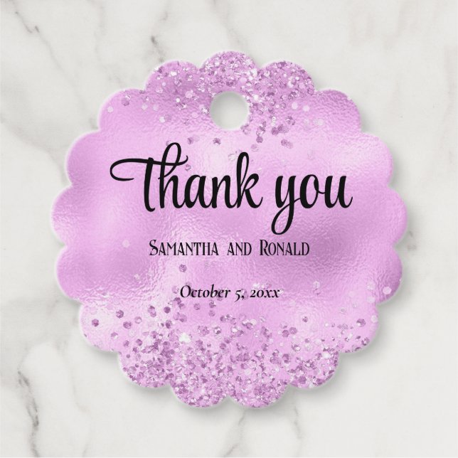 Elegant Faux Lilac Glitter och Foil Bröllop Gåvor Etiketter (Framsida)