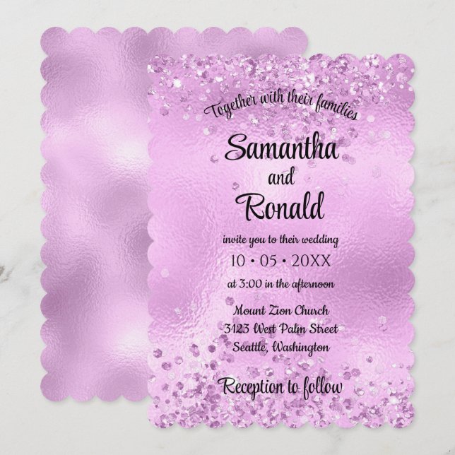 Elegant Faux Lilac Glitter och Foil Bröllop Inbjudningar (Fram/baksida)