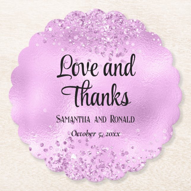 Elegant Faux Lilac Glitter och Foil Bröllop Underlägg Papper (Framsida)