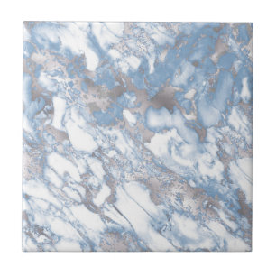 Elegant Faux Marble White Dusty Blue Silver Kakelplatta