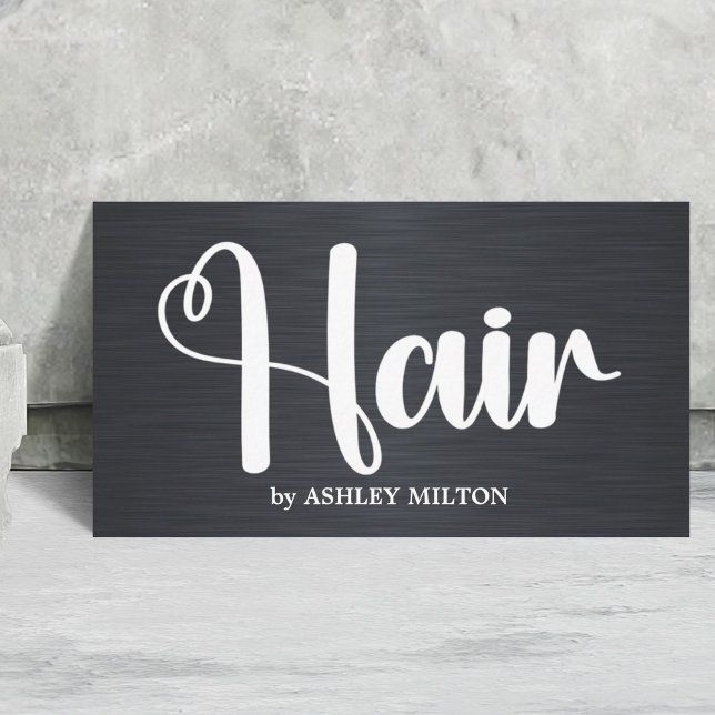 Elegant Faux Metall Black White Hair Salon Visitkort (Skapare uppladdad)