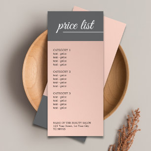 Elegant Faux Metall Grå WhiteLine Salong Prislista Reklamkort