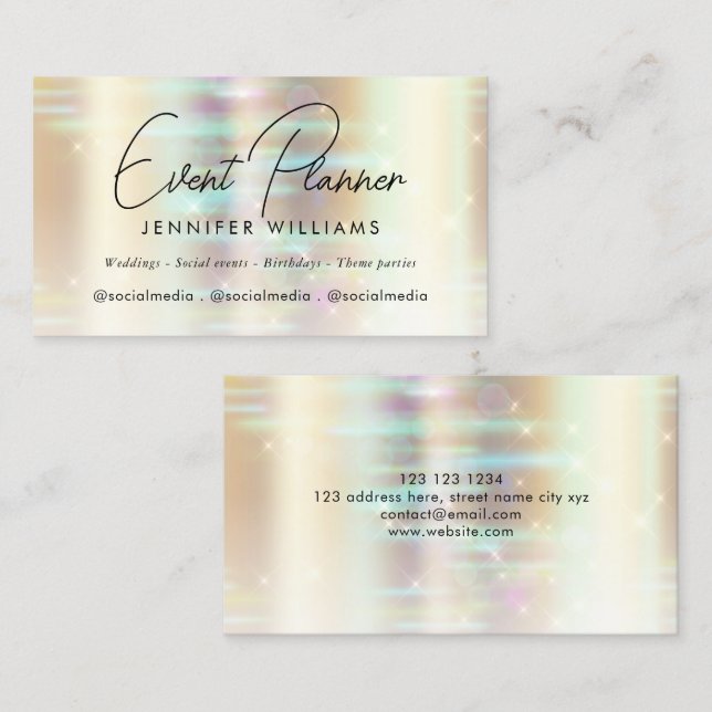 Elegant Faux Metallic Guld Bokeh Event Planner Visitkort (Fram/baksida)
