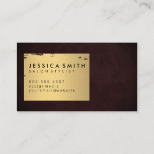 Elegant Faux Metallic Guld Brushed / Deep Red Visitkort