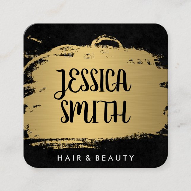 Elegant Faux Metallic Guld och Black Fyrkantigt Visitkort (Framsida)