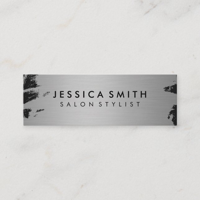Elegant Faux Metallic Silver och Black Mini Visitkort (Framsida)