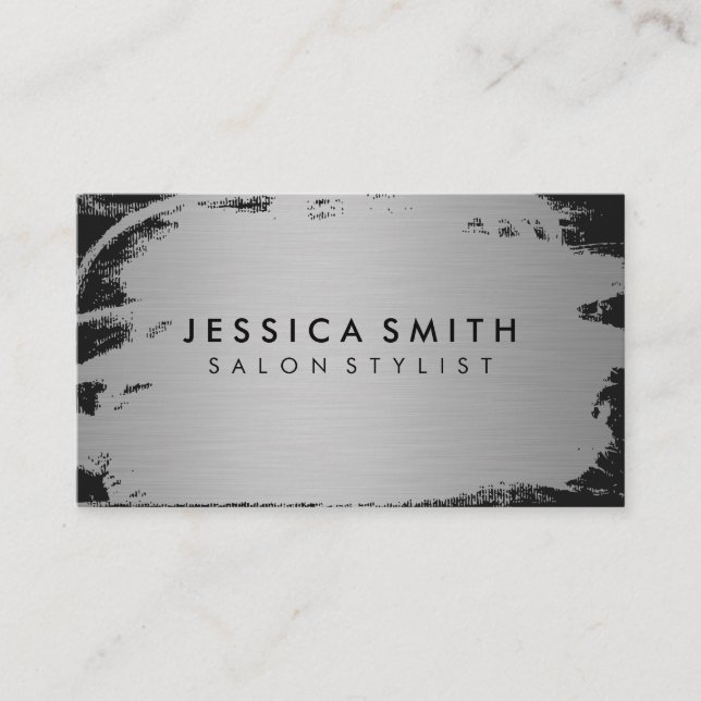 Elegant Faux Metallic Silver och Black Visitkort (Framsida)