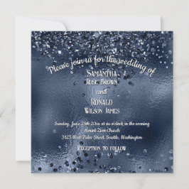 Elegant Faux Mörk blått Glitter och Foil Bröllop Inbjudningar