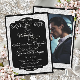 Elegant Faux Präglad, Foto - Svart/Silver Spara Datumet