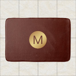 Elegant Faux Red Leather & Guld Monogram Initial Badrumsmatta