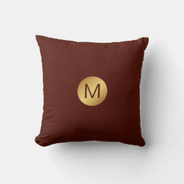 Elegant Faux Red Leather & Guld Monogram Initial Kudde