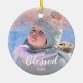 Elegant faux ro glitter med nedsänkt textfoto julgransprydnad keramik