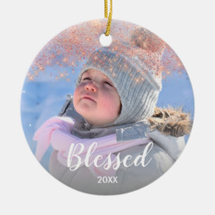 Elegant faux ro glitter med nedsänkt textfoto julgransprydnad keramik