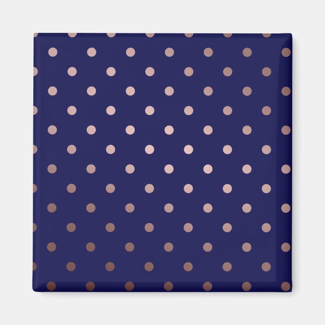 elegant faux ro guld blå polka dots magnet (Framsidan)