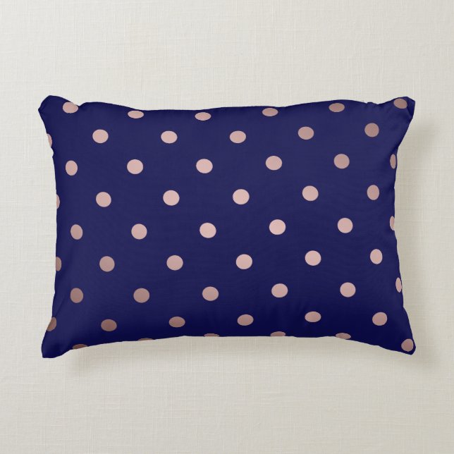 elegant faux ro guld blå polka dots prydnadskudde (Framsidan)