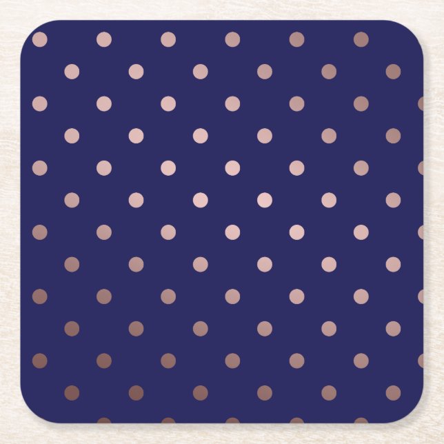 elegant faux ro guld blå polka dots underlägg papper kvadrat (Framsidan)