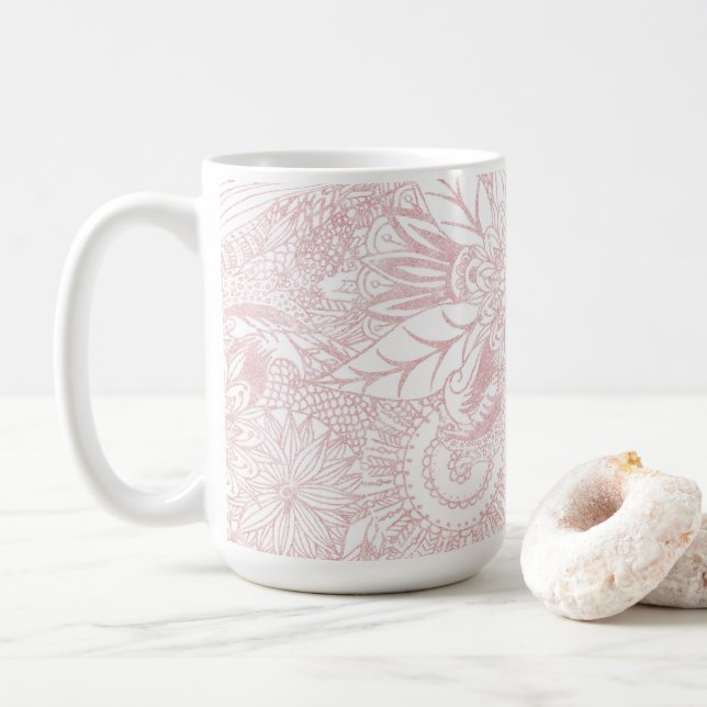 Elegant faux ro guld blommigt mandala design kaffemugg (Med munk)