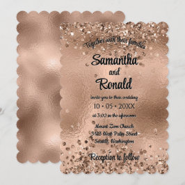 Elegant Faux Ro Guld Glitter och Foil Bröllop Inbjudningar