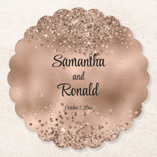 Elegant Faux Ro Guld Glitter och Foil Bröllop Underlägg Papper (Framsida)