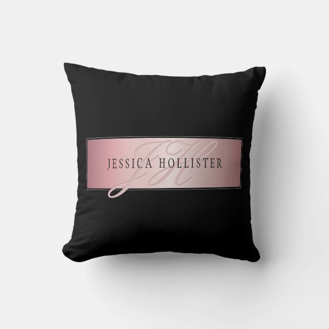 Elegant  Faux Ro Guld | Namn och Initialer Kudde (Framsida)