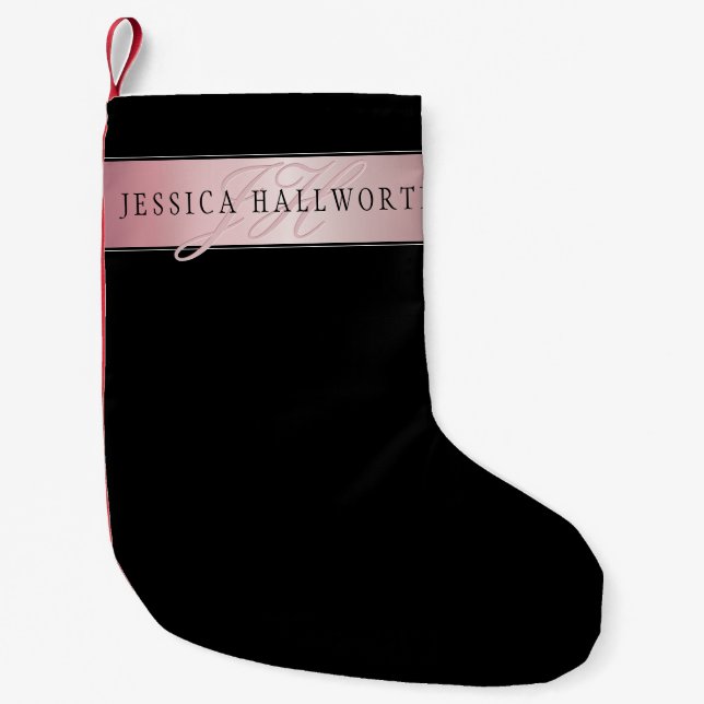 Elegant  Faux Ro Guld | Namn och Initialer Liten Julstrumpa (Framsidan)