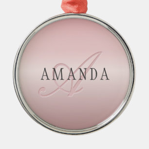 Elegant Faux Ro Guld Namn och Monogram Julgransprydnad Metall