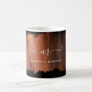 Elegant Faux Ro Guld Stroke Monogrammed Black Kaffemugg