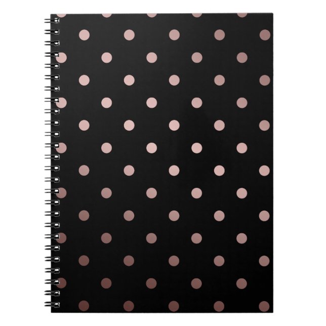 elegant faux ro guld svarta polka dots anteckningsbok med spiral (Framsidan)