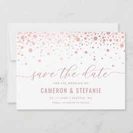 Elegant Faux Rosa Foil Confetti Modern White Spara Datumet