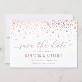 Elegant Faux Rosa Foil Confetti Modern White Spara Datumet