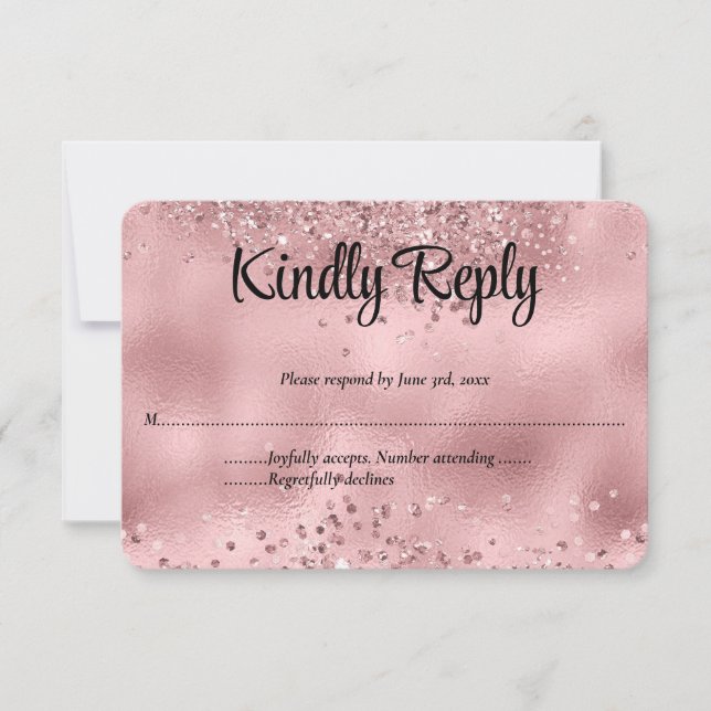 Elegant Faux Rosa Glitter & Foil Bröllop OSA Card (Framsida)