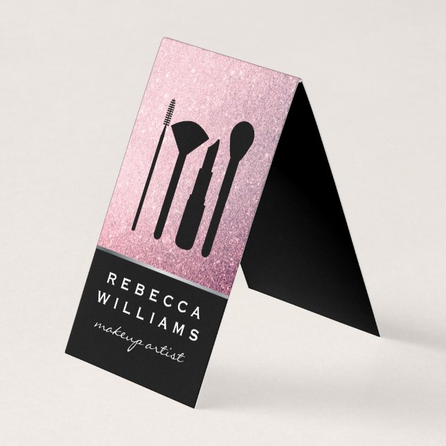 Elegant Faux Rosa Glitter Makeup-uppsättning Visitkort (Framsida)