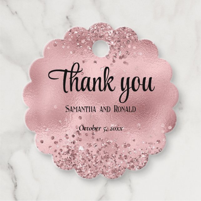 Elegant Faux Rosa Glitter och Foil Bröllop Gåvor Etiketter (Framsida)