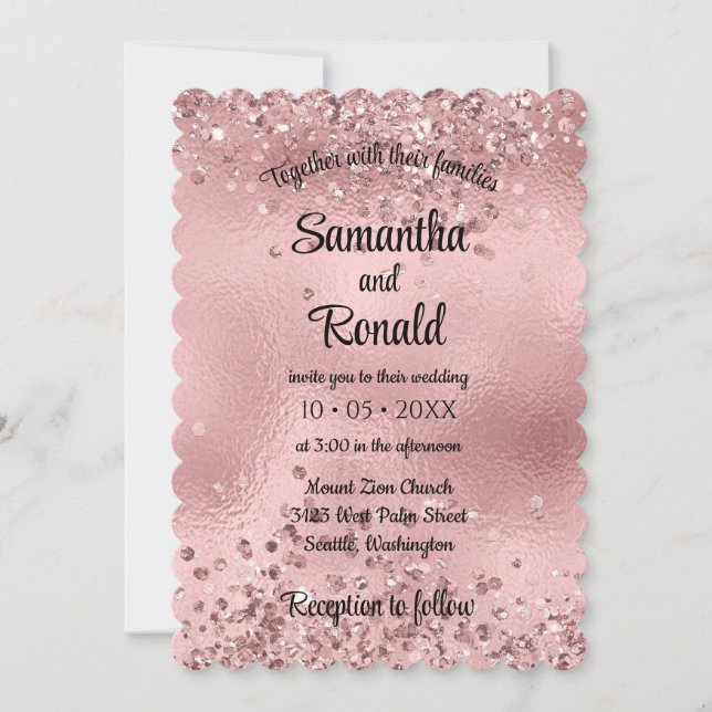 Elegant Faux Rosa Glitter och Foil Bröllop Inbjudningar (Framsida)