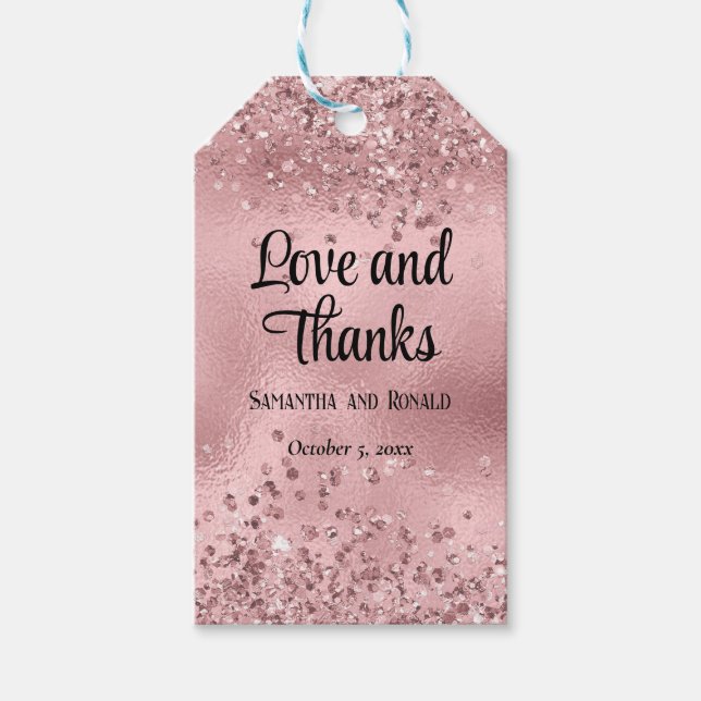 Elegant Faux Rosa Glitter och Foil Bröllop Presentetikett (Framsidan)