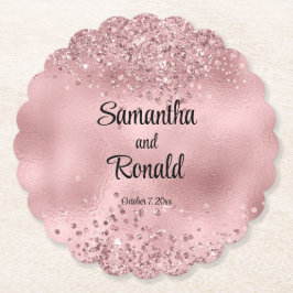 Elegant Faux Rosa Glitter och Foil Bröllop Underlägg Papper