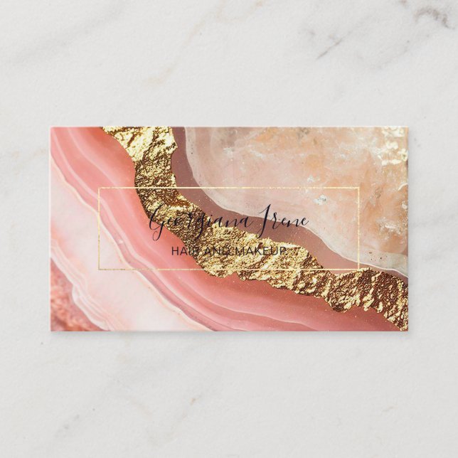 Elegant Faux Rosa Guld Marble Agate Visitkort (Framsida)
