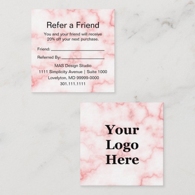 Elegant Faux Rosa Marble Business Logotyp Rabattkort (Fram/baksida)