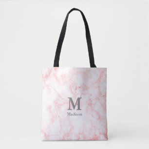 Elegant Faux Rosa Marble Grått Initialer Monogram Tygkasse