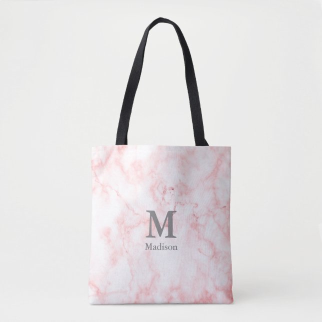 Elegant Faux Rosa Marble Grått Initialer Monogram Tygkasse (Framsida)