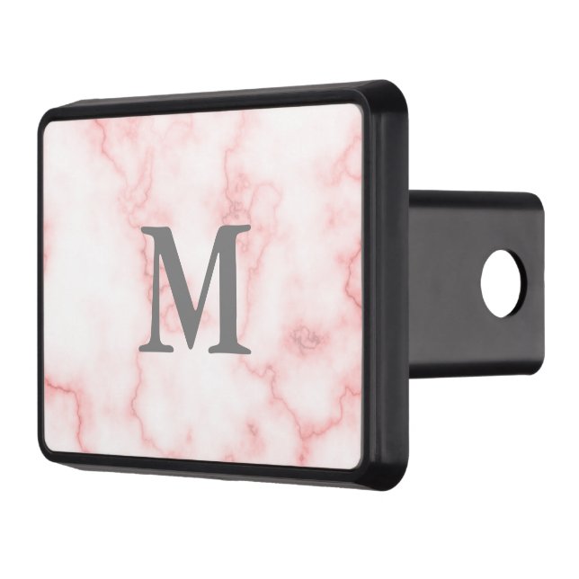 Elegant Faux Rosa Marble med Grått Monogram Dragkroksskydd (Vänster)