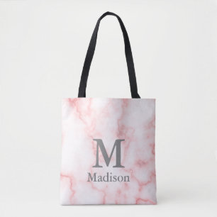 Elegant Faux Rosa Marble Namn Monogram Tygkasse