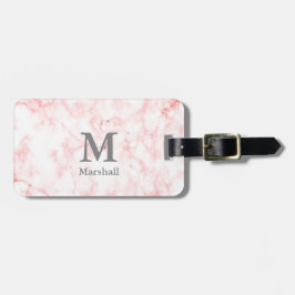 Elegant Faux Rosa Marble Namn och Monogram Bagagebricka
