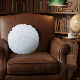 Elegant Faux Ruffle Monogram Round Pillow Rund Kudde