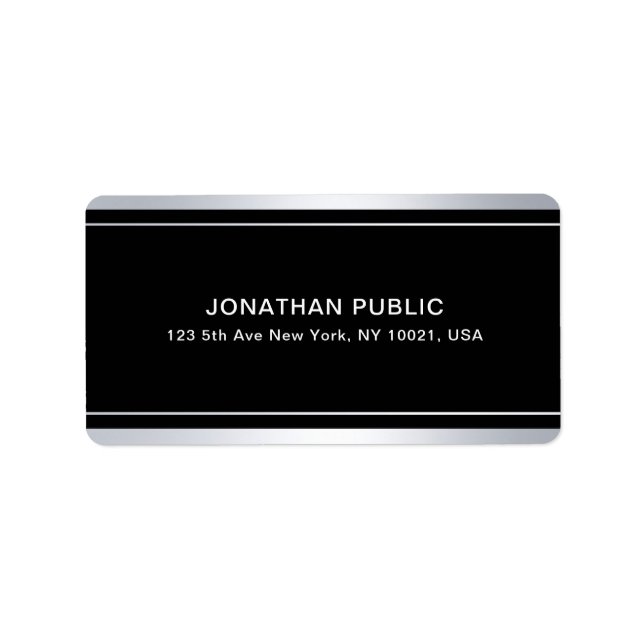 Elegant Faux Silver Black Template Glamor Modern Adressetikett (Framsidan)